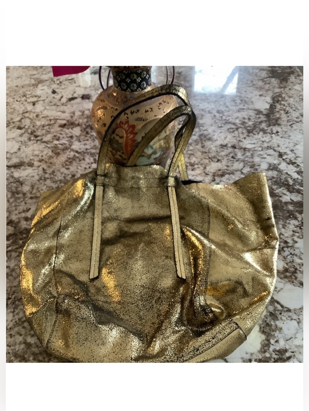 Zara Gold Metallic large leather Tote Bag - - Picture 4 of 15